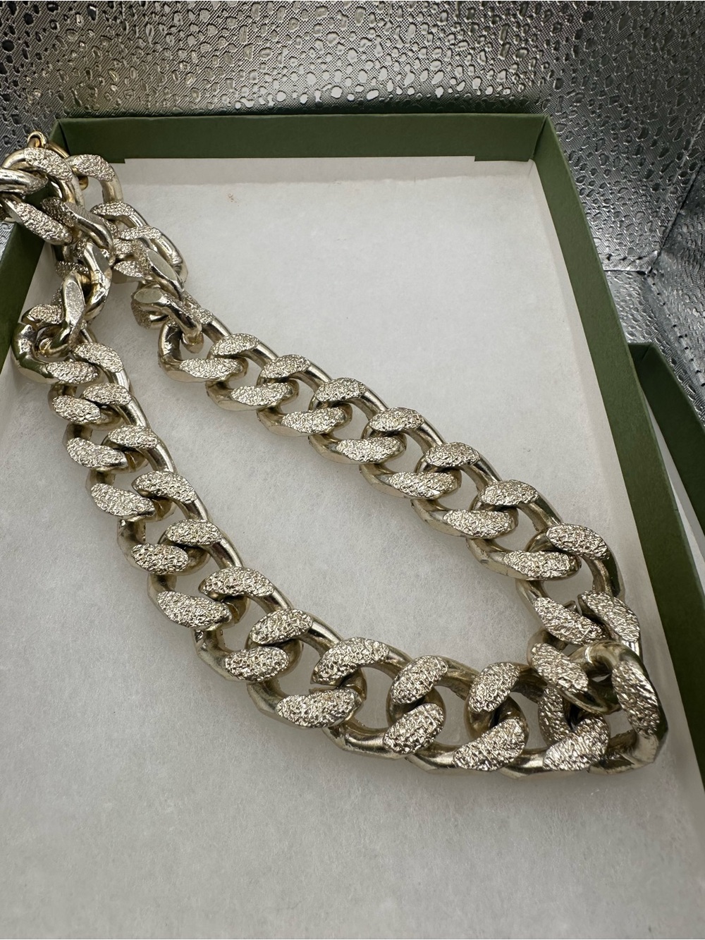 Vintage‎ 1980s Chunky Textured Cuban Link Chain Choker Necklace